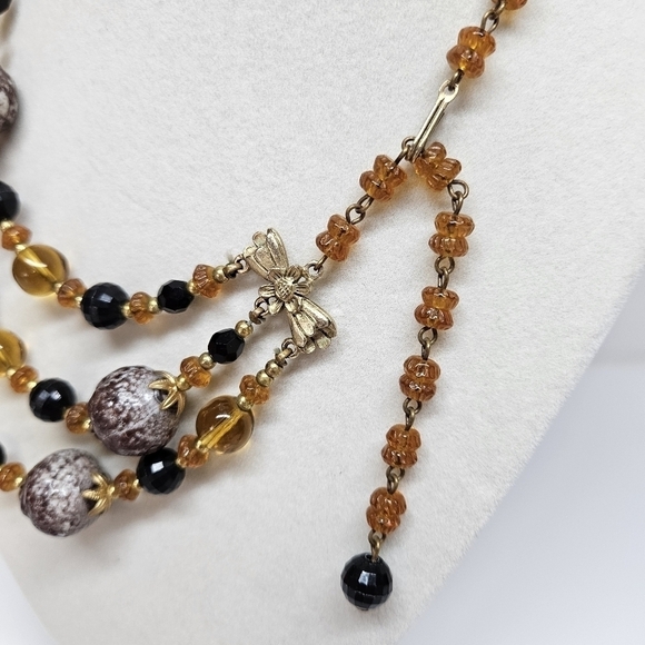 VINTAGE Glass and Plastic Beaded Three Strand Necklace - Picture 6 of 6